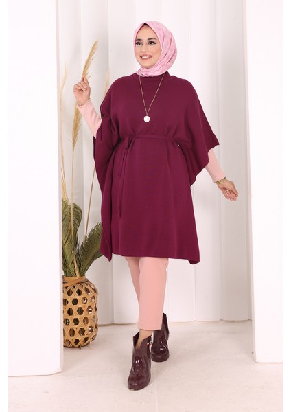 Belden Bağlamalı Panço 18308 Mürdüm