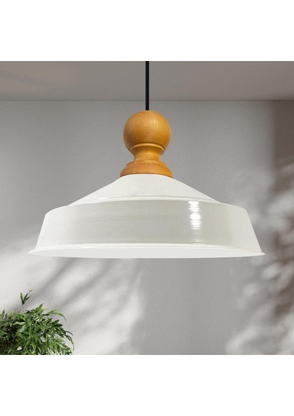 Asaletli Beyaz Iç Beyaz Tekli Avize Ahşap Başlık Retro Sarkıt Lamba Restoran Salon Aydınlatma