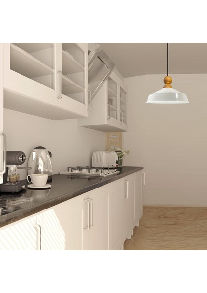 Asaletli Beyaz Iç Beyaz Tekli Avize Ahşap Başlık Retro Sarkıt Lamba Restoran Salon Aydınlatma modelleri