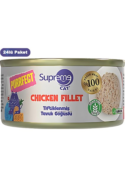Tiftiklenmiş Tavuk Göğüslü Yetişkin Konserve Kedi Maması 70GR 24LÜ