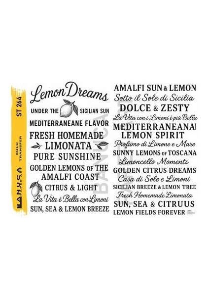 ST264 Limon ile Ilgili Kaligrafik Yazı Desenli 25*35 cm Açık Zemin Sulu Transfer