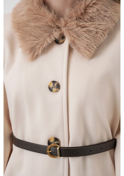 Kadın Kemerli Kaşe Panço 9165 - Krem indirimleri