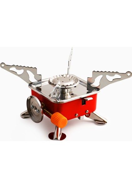 Taşınabilir Mini Portatif Kamp Ocağı Tek Gözlü Kırmızı Renk Kartuşlu Manyeto Çakmaklı Piknik Ocak