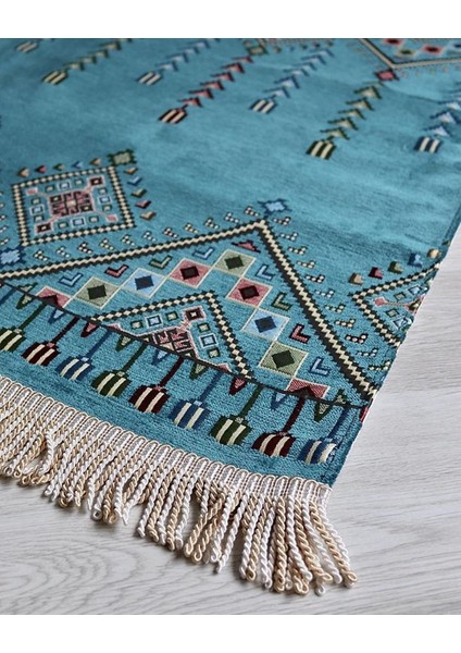 Çeyizlik Hediyelik Seccade Set– Kilim Desenli Astarlı Kadife Seccade, Eşarp, Kristal Tesbih, Erkek Tesbihi, Takke ve Esans Özel Kutulu