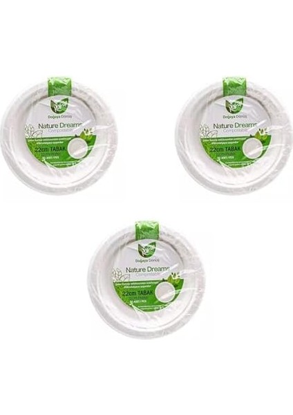 Ekolojik Karton Kağıt Parti Tek Kullanımlık Tabak - 22 Cm. - 50 Adetlik 3 Paket fiyatları