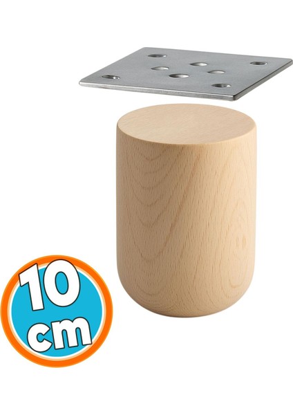 Doğal Ahşap Ayak Boyasız Ham Silindir Mobilya Koltuk Kanepe Ayağı Metal Aparat Dahil Bohem 10 cm