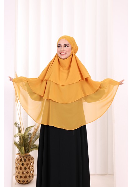 Peçeli 3 Katlı Şifon Sufle Şal 6012 Hardal modelleri