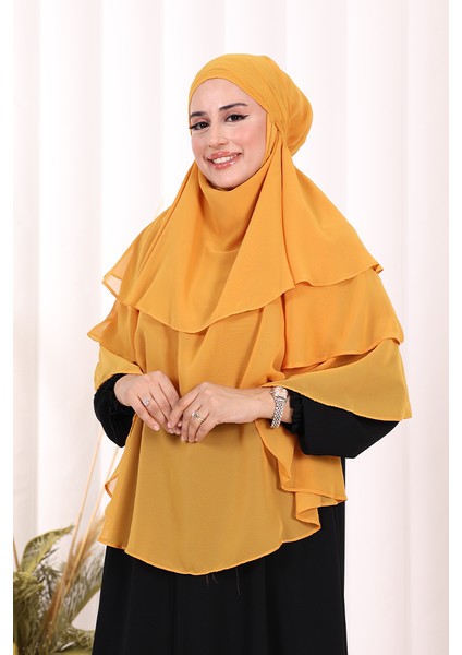 Peçeli 3 Katlı Şifon Sufle Şal 6012 Hardal fırsatları