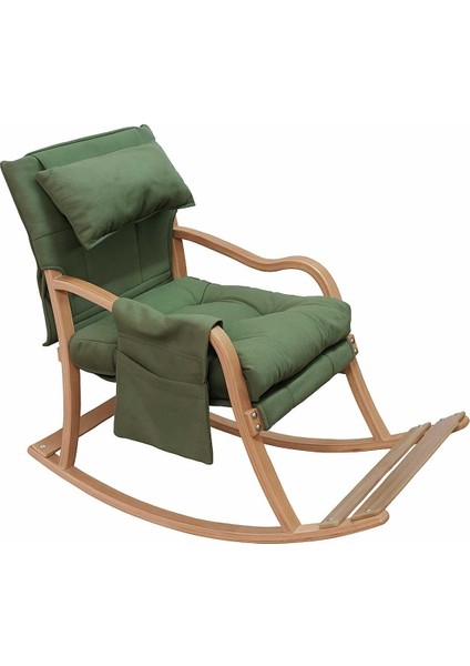 Paşa Ahşap Sallanan Sandalye Fermuarlı Kılıf, Boyun Yastıklı Dinlenme Koltuğu Yeşil fiyatları