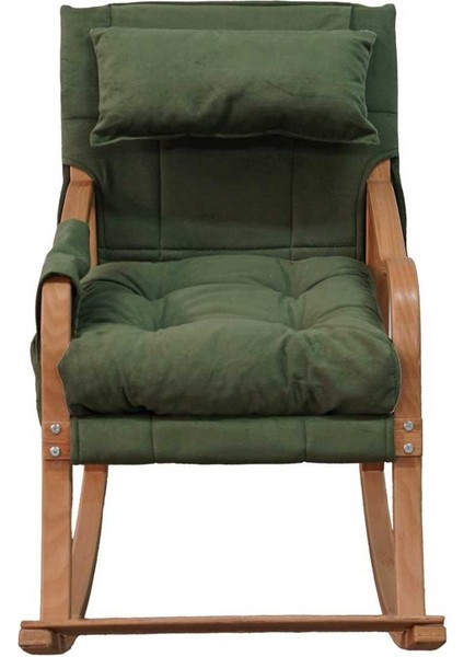 Paşa Ahşap Sallanan Sandalye Fermuarlı Kılıf, Boyun Yastıklı Dinlenme Koltuğu Yeşil fırsatları