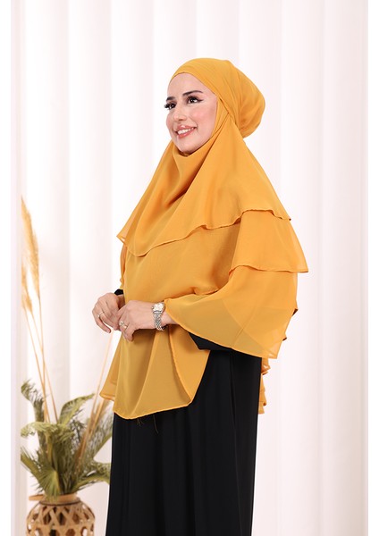 Peçeli 3 Katlı Şifon Sufle Şal 6012 Hardal indirimleri