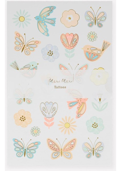 - Birds & Tattoo Sheet - Kuşlar & Kelebekler Geçici Dövmeleri - 2'li