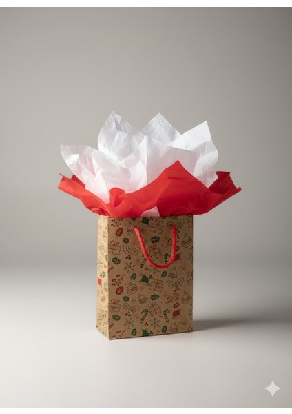 Yılbaşı Desenli Kraft Karton Çanta SETI-12LI, Parti, Noel, Hediye Çantası, Kırmızı Ipli, 12X17 cm fırsatları