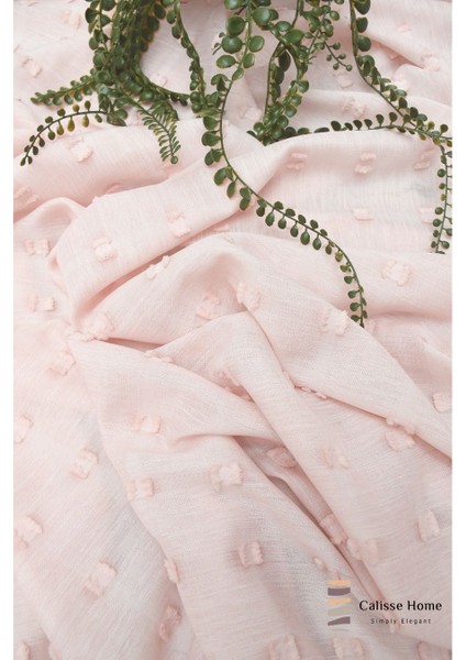 Ponponlu Yoğun Dokulu Çocuk Odası Gramajlı 1/3 Sık Pileli Dokuma Pembe Tül / Fon Perde Ütü Istemez fiyatları