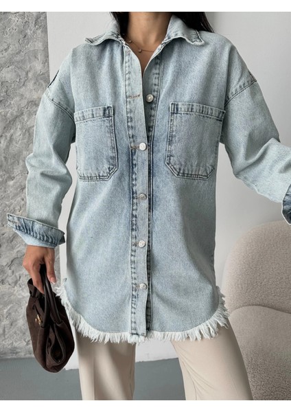 Xmpdby Cepli Püsküllü Kar Yıkama Kot Ceket Mavi D2515 (Beden: 40) indirimleri