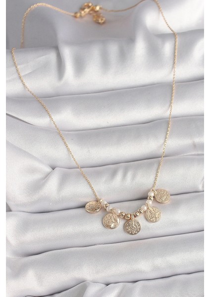 Pirinç Gold Renk 5'li Osmanlı Tuğra Figür Inci Detay Kadın Kolye fiyatları