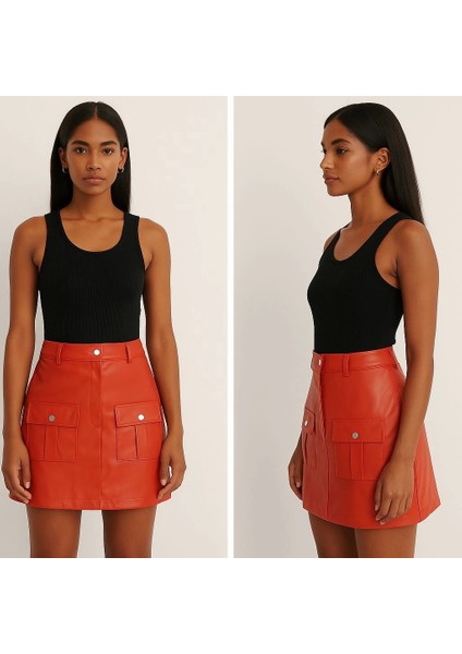 Xmpdby Önden Iki Cepli Deri Etek Turuncu H240040 (Beden: M) fiyatları