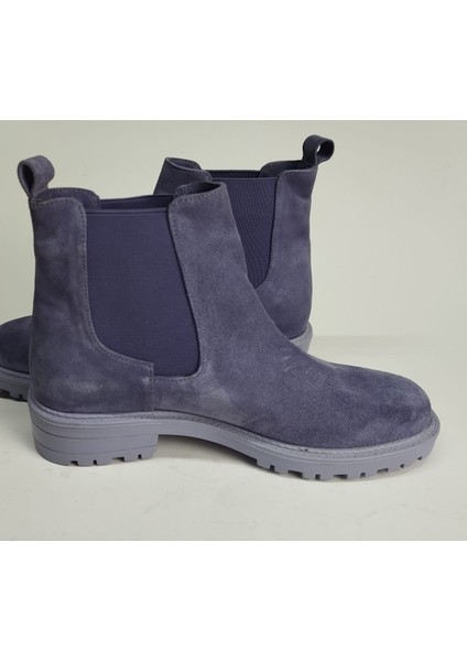 Kadın Hakiki Deri Lastikli Mor Süet Bot