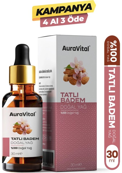 Tatlı Badem Yağı 30 ml %100 Saf ve Doğal Soğuk Sıkım