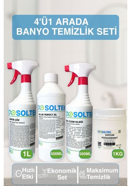 4'ü1 Arada Etkili ve Güçlü Banyo Temizlik Seti (4'lü Set)