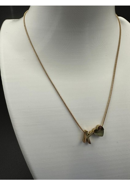 Altın Renk K Harfi ve Kalp Detaylı Çelik Kolye fiyatları