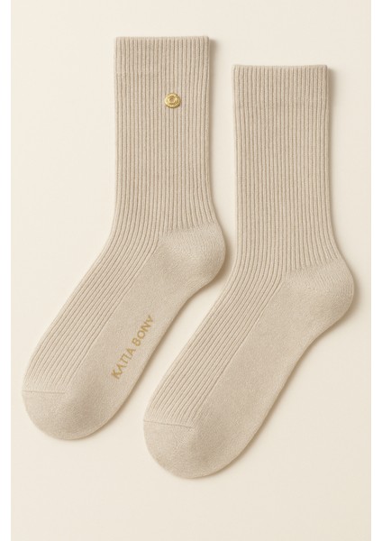 Kadın Yün Simli Soket Çorap Ekru