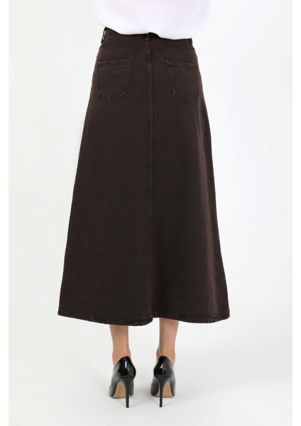 Yüksek Bel A Kesim Denim Etek Kahverengi fırsatları