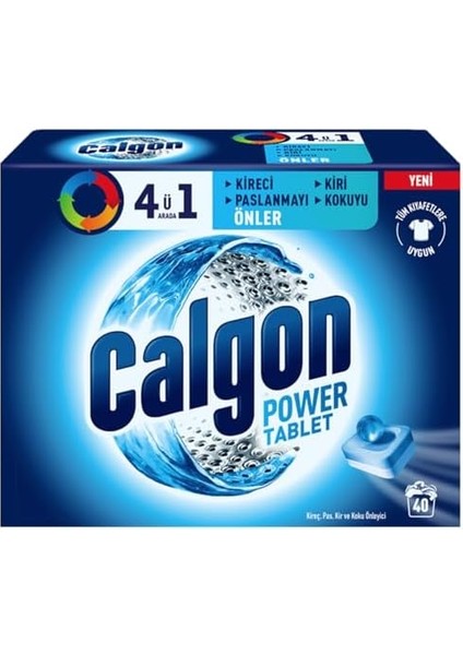 Calgon 4'ü 1 Arada Çamaşır Makinesi Kir, Kireç ve Koku Önleyici Tablet (1x 40 Tablet) fiyatları