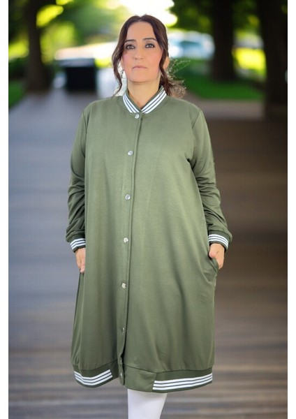 Çıt Çıt Kapama Kristal Viskon Kumaş Cepli Ribanalı Büyük Beden Uzun Kap Ceket fiyatları