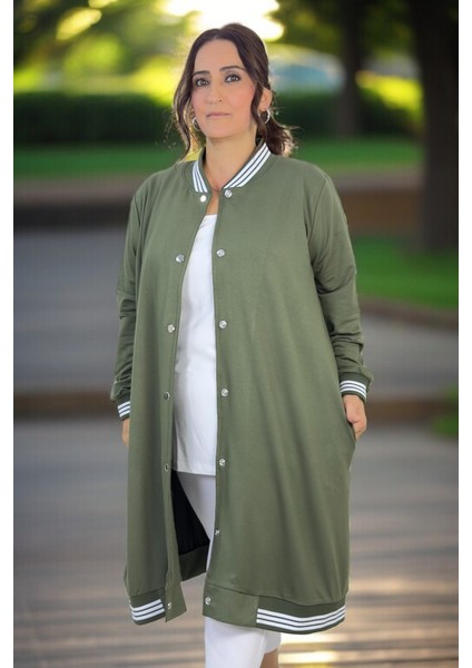 Çıt Çıt Kapama Kristal Viskon Kumaş Cepli Ribanalı Büyük Beden Uzun Kap Ceket modelleri