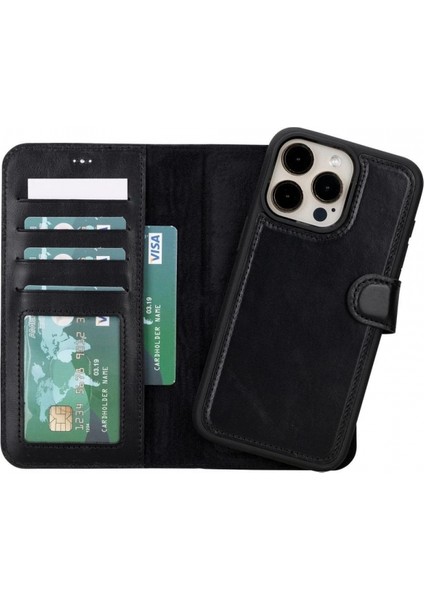 Apple iPhone 15 Pro Max Uyumlu Deri Cüzdanlı Kılıf Mwwn Rst1 Siyah indirimleri