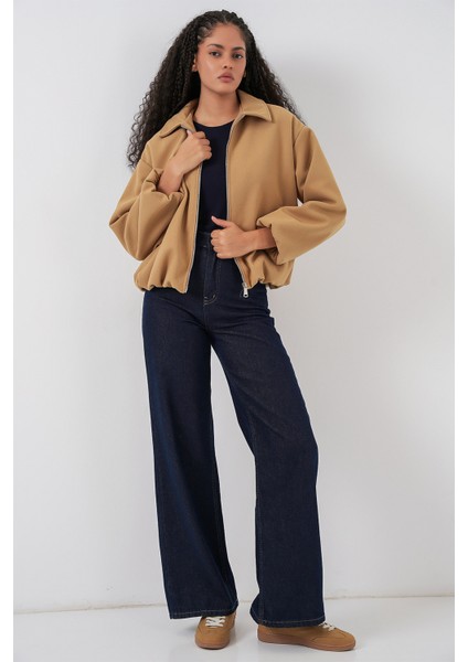 Kadın Büzgülü Oversize Kaşe Ceket 0728 - Hardal fiyatları
