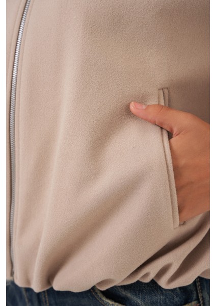 Kadın Büzgülü Oversize Kaşe Ceket 0728 - Bej indirimleri