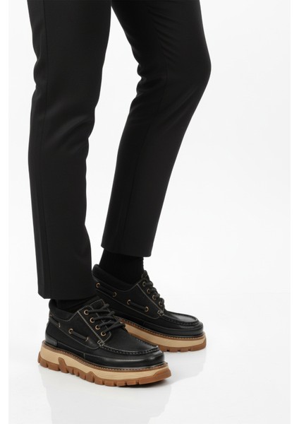 Siyah Nubuk Hakiki Deri Yüksek Taban Erkek Casual Ayakkabı 25K550 M