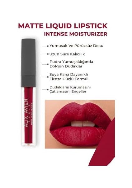 Alıx Avıen Uzun Süre Kalıcı Kadifemsi Kuruma Yapmayan Mat Likit Ruj - Matte Liquid Lipstick 523 Berry Red fiyatları