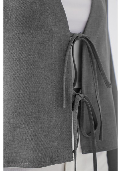 Önü Bağlamalı Keten Kimono 960 - Gri fiyatları