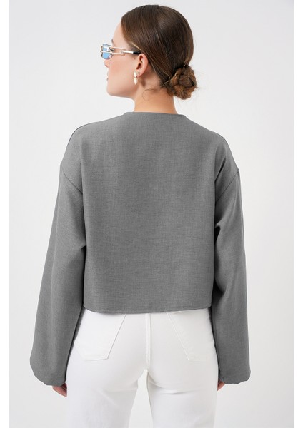 Önü Bağlamalı Keten Kimono 960 - Gri modelleri