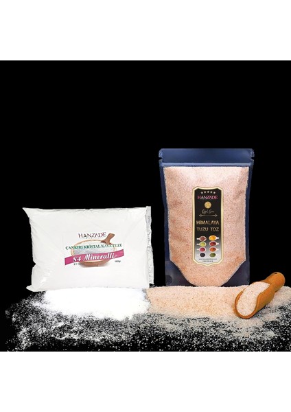 Hanzade Bitkisel Çankırı Tuzu 1 kg + Himalaya Tuzu 1 kg Toz Öğütülmüş Doğal Kaya Tuzu Seti modelleri