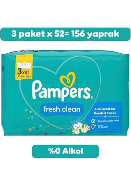 Pampers Fresh & Clean Islak Bebek Mendili, 3 Paket, 156 Islak Mendil