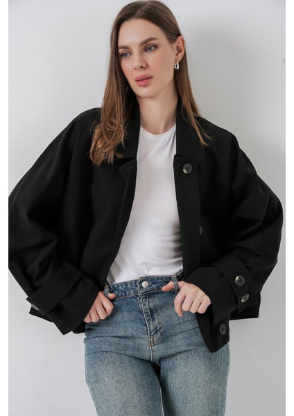 Kadın Oversize Kısa Trençkot 5977 - Siyah modelleri
