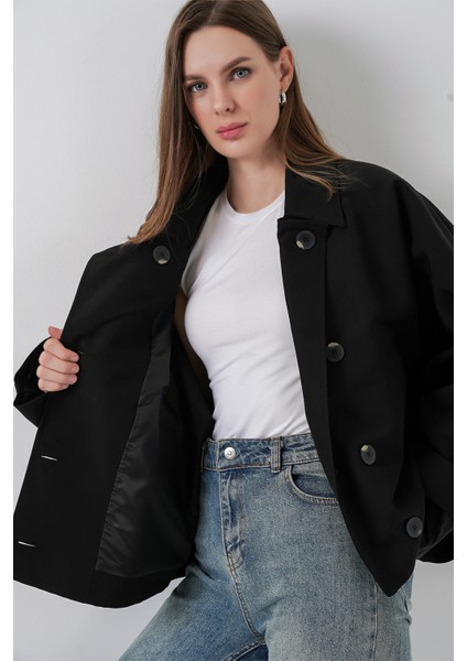 Kadın Oversize Kısa Trençkot 5977 - Siyah fırsatları