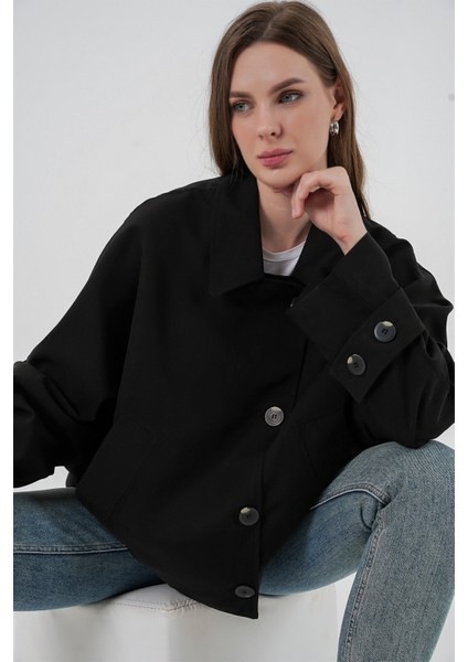 Kadın Oversize Kısa Trençkot 5977 - Siyah indirimleri