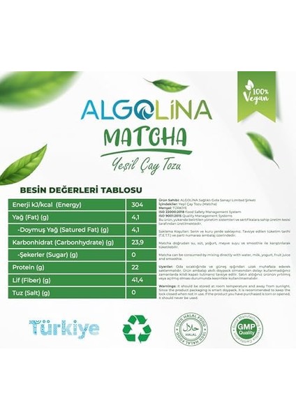 Algolina Matcha Tozu 50GR (%100 Saf Yeşil Çay) modelleri