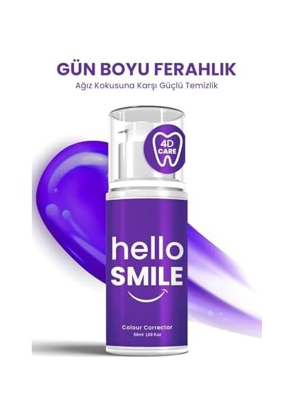 Hello Smile Anında Beyazlatıcı Diş Jeli, Plak ve Leke Karşıtı, Ferah Nefes & Günlük Ağız Bakımı, 50 ml (50 Ml, Mor Renk) fiyatları