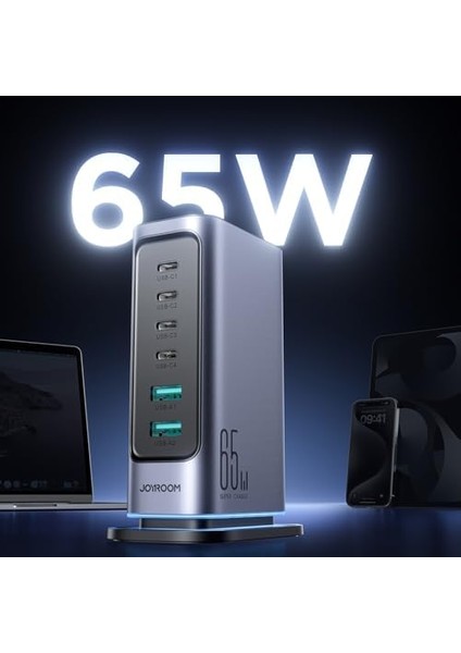 65W Gan Çok Portlu Şarj Istasyonu, 4 Usb-A Portu, 2 Usb-C Portu, 1,5 M Kablo fiyatları