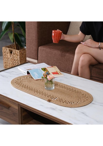 Jüt Dokuma Masa Örtüsü, Örgülü Sehpa Yolluğu, Oval Masa Örtüsü Yemek Masası Veya Teras Için ( )