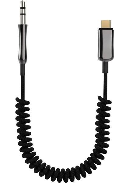 Type-C To 3.5mm Örgülü Aux Kablo Dönüştürücüleri (Tüm Type-C Girişli Telefonlar ile Uyumludur - 15 Destekler (Spiralli)