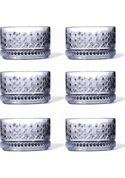 Lüx Büyük Cam Sunum Seti 6'lı, Kesme Cam Dondurmalık ve Tatlı Sunum, 9 cm x 5 cm