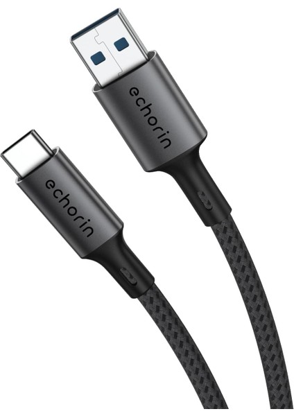 USB 3.0 Usb-A'dan Usb-C'ye 15W Pd Hızlı Şarj 5V3A Yüksek Kaliteli Örgülü Kablo 5gbps 1 Metre (Gri)