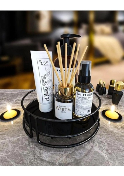 Haus Kozmetik Takı Düzenleyici Çok Amaçlı Organizer Tek Katlı Servis Sunum Tepsisi Ikramlık Siyah